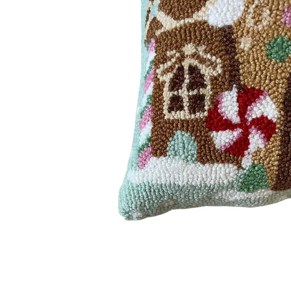 Peking Handicraft Gingerbread House Hooked Pillow 16